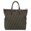 FENDI Zucca Canvas Handtasche Schwarz Braun Auth 148627-13