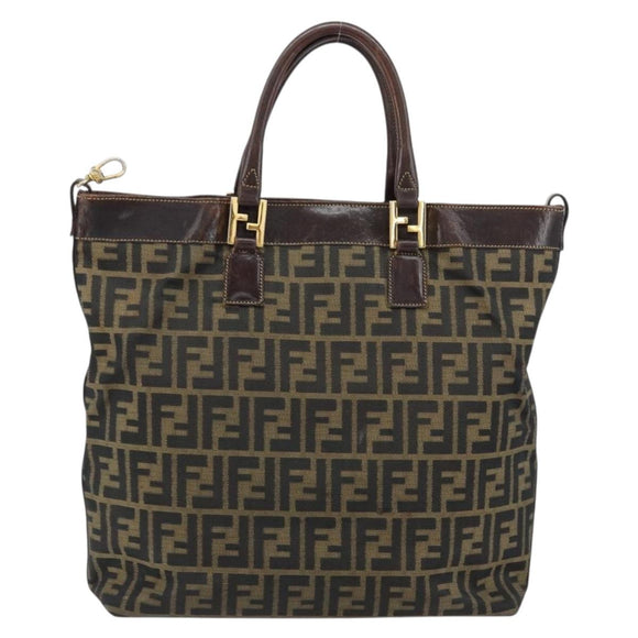 FENDI Zucca Canvas Handtasche Schwarz Braun Auth 148627