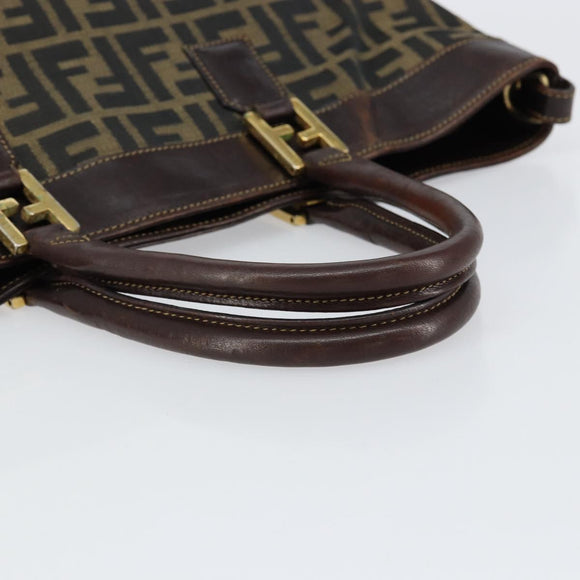 FENDI Zucca Canvas Handtasche Schwarz Braun Auth 148627