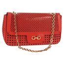 Salvatore Ferragamo Chain Shoulder Bag Leather Red Gold Auth 148629V-1