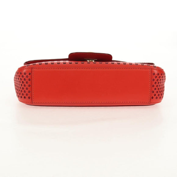 Salvatore Ferragamo Chain Shoulder Bag Leather Red Gold Auth 148629V