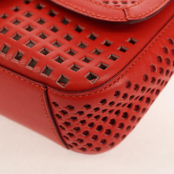 Salvatore Ferragamo Chain Shoulder Bag Leather Red Gold Auth 148629V