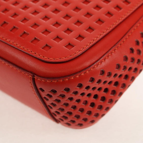 Salvatore Ferragamo Chain Shoulder Bag Leather Red Gold Auth 148629V