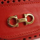 Salvatore Ferragamo Chain Shoulder Bag Leather Red Gold Auth 148629V-15
