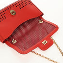 Salvatore Ferragamo Chain Shoulder Bag Leather Red Gold Auth 148629V-16