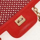 Salvatore Ferragamo Chain Shoulder Bag Leather Red Gold Auth 148629V-17