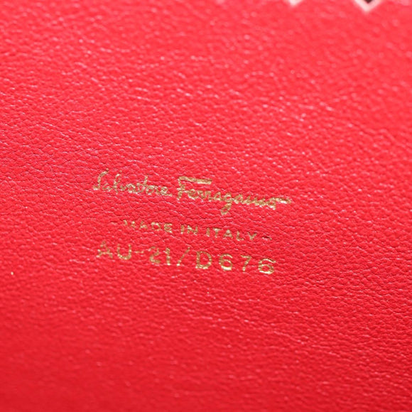 Salvatore Ferragamo Chain Shoulder Bag Leather Red Gold Auth 148629V