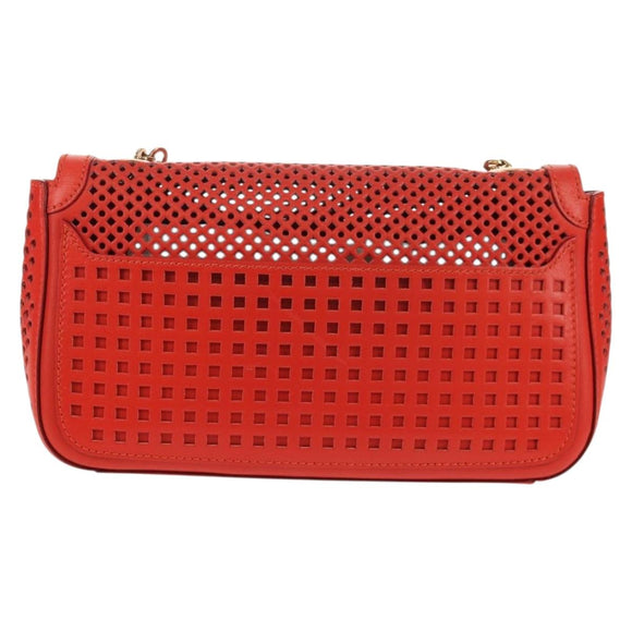 Salvatore Ferragamo Chain Shoulder Bag Leather Red Gold Auth 148629V