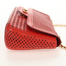 Salvatore Ferragamo Chain Shoulder Bag Leather Red Gold Auth 148629V-5