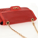 Salvatore Ferragamo Chain Shoulder Bag Leather Red Gold Auth 148629V-6