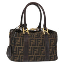 FENDI Zucca Canvas Hand Bag Black Brown Auth 148630-1