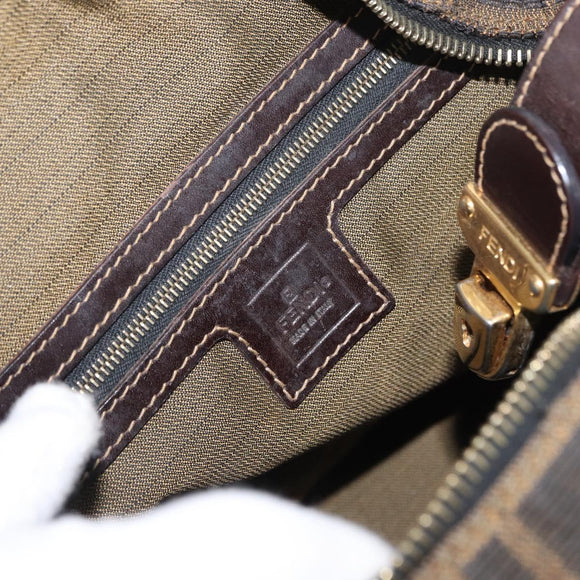 FENDI Zucca Canvas Hand Bag Black Brown Auth 148630