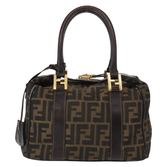 FENDI Zucca Canvas Hand Bag Black Brown Auth 148630
