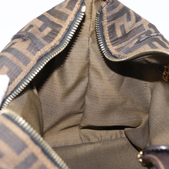 FENDI Zucca Canvas Hand Bag Black Brown Auth 148630