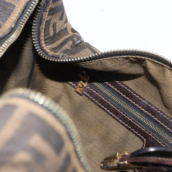 FENDI Zucca Canvas Hand Bag Black Brown Auth 148630