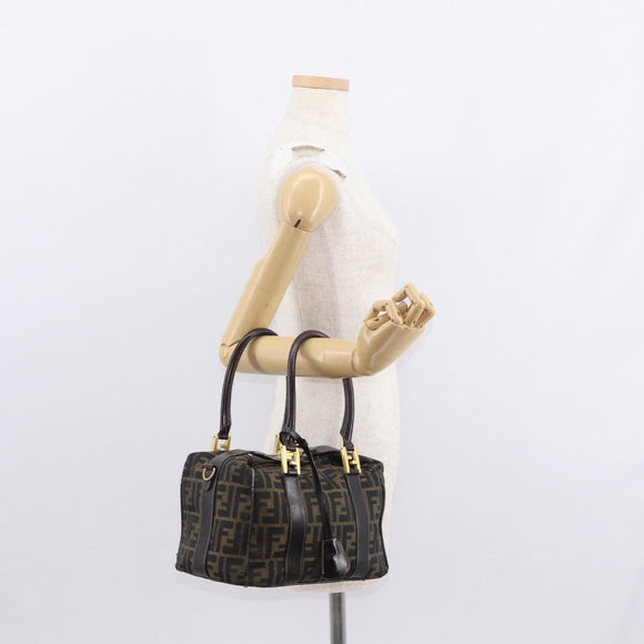 FENDI Zucca Canvas Hand Bag Black Brown Auth 148630