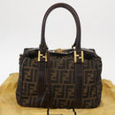 FENDI Zucca Canvas Hand Bag Black Brown Auth 148630-12