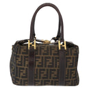 FENDI Zucca Canvas Hand Bag Black Brown Auth 148630-2