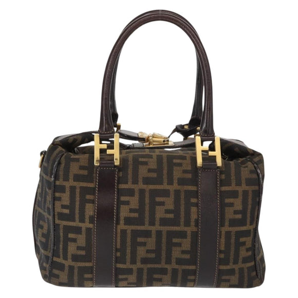 FENDI Zucca Canvas Hand Bag Black Brown Auth 148630