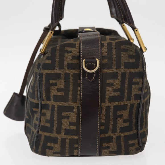 FENDI Zucca Canvas Hand Bag Black Brown Auth 148630