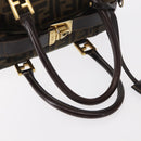 FENDI Zucca Canvas Hand Bag Black Brown Auth 148630-7