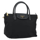 PRADA Hand Bag Nylon Black Gold Auth 148636-1