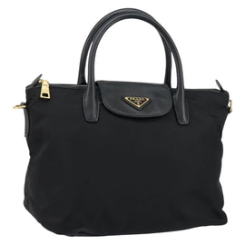 PRADA Hand Bag Nylon Black Gold Auth 148636