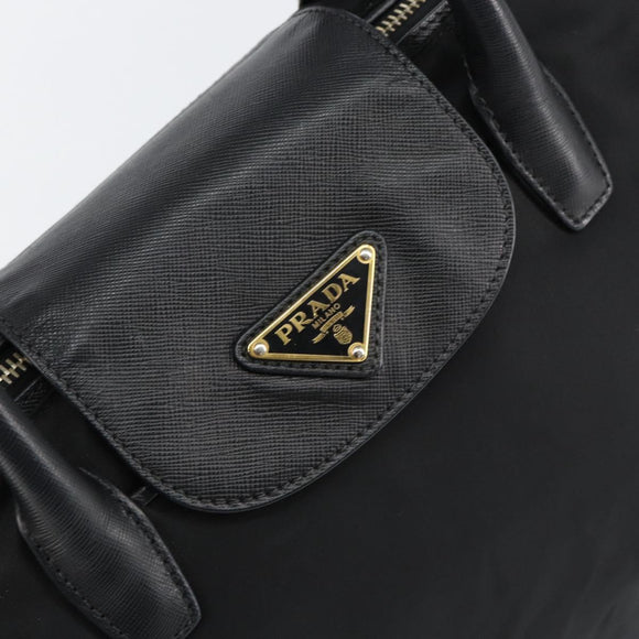PRADA Hand Bag Nylon Black Gold Auth 148636