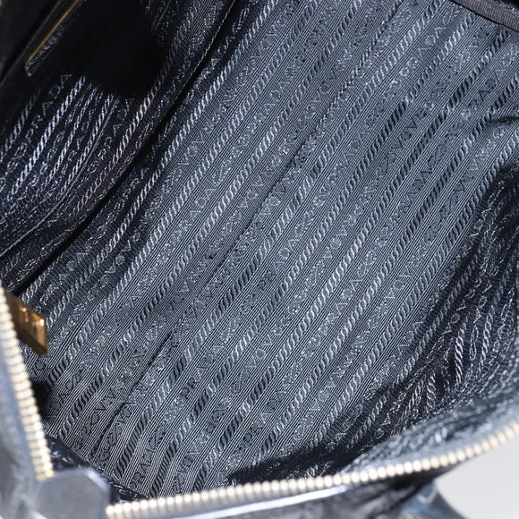 PRADA Hand Bag Nylon Black Gold Auth 148636