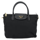 PRADA Hand Bag Nylon Black Gold Auth 148636-13