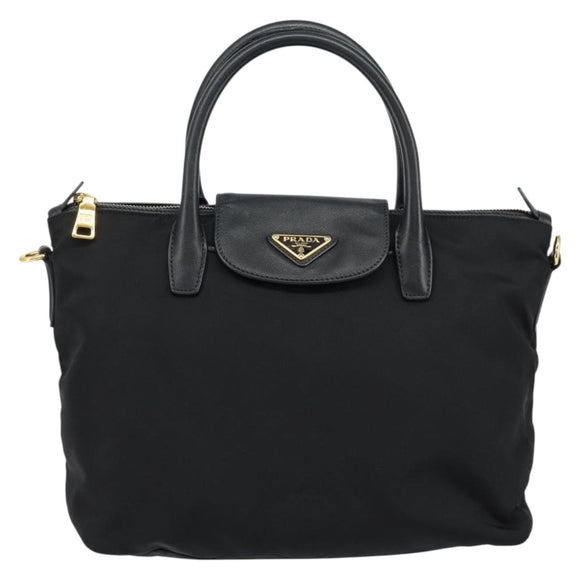 PRADA Hand Bag Nylon Black Gold Auth 148636