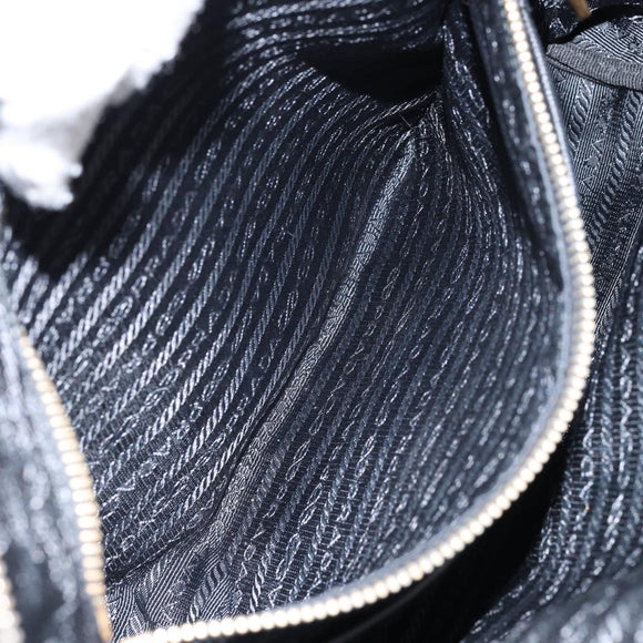 PRADA Hand Bag Nylon Black Gold Auth 148636