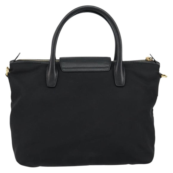 PRADA Hand Bag Nylon Black Gold Auth 148636