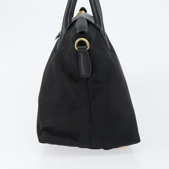 PRADA Hand Bag Nylon Black Gold Auth 148636
