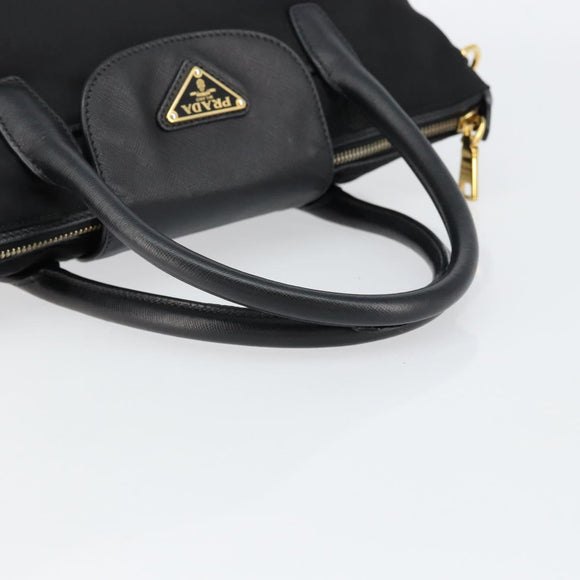 PRADA Hand Bag Nylon Black Gold Auth 148636