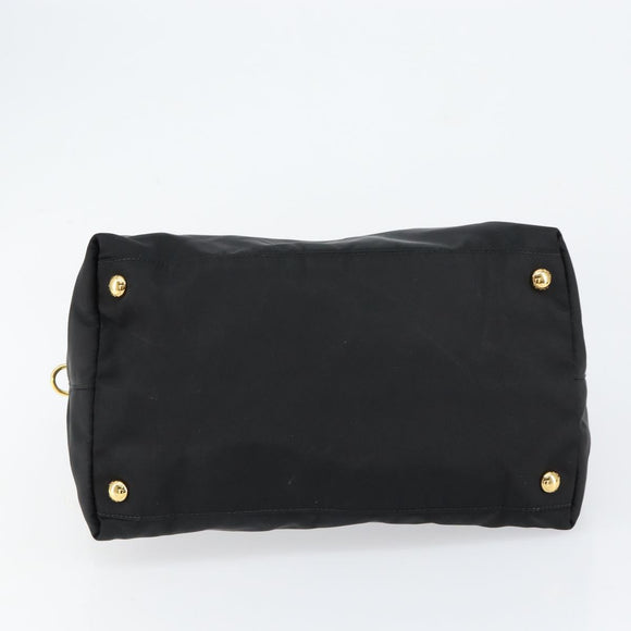 PRADA Hand Bag Nylon Black Gold Auth 148636