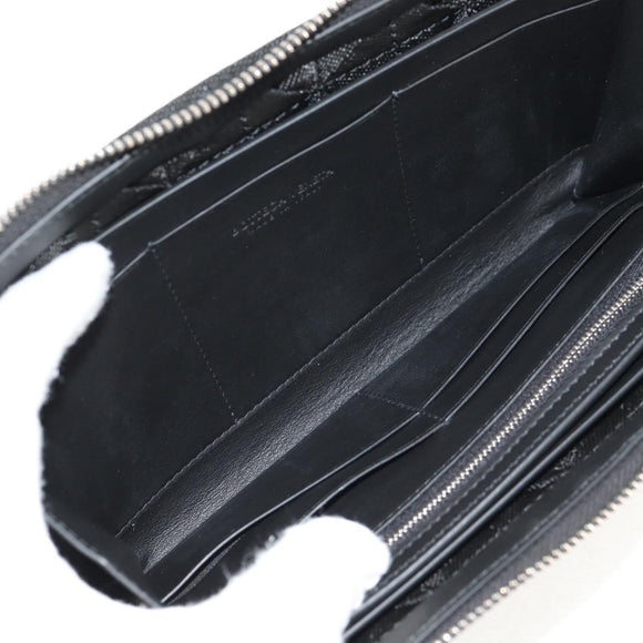 BOTTEGA VENETA Zippy Wallet Nylon Polypropylene Black Silver Auth 148640M