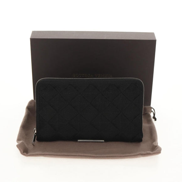 BOTTEGA VENETA Zippy Wallet Nylon Polypropylene Black Silver Auth 148640M