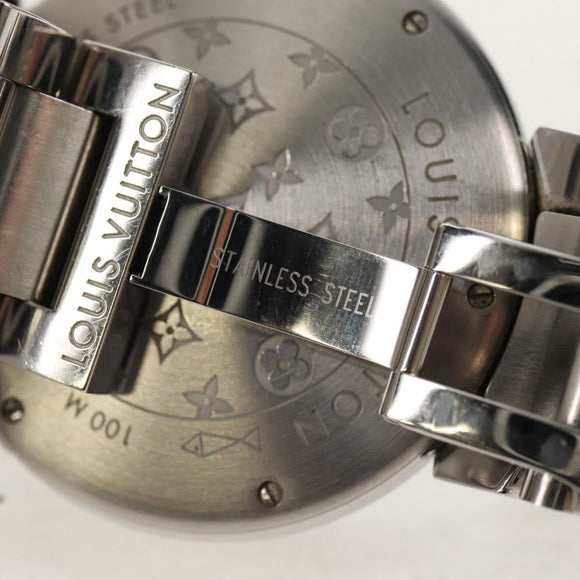 LOUIS VUITTON Tambour Date Watches Stainless Steel Silver Q1111 LV Auth 148644M