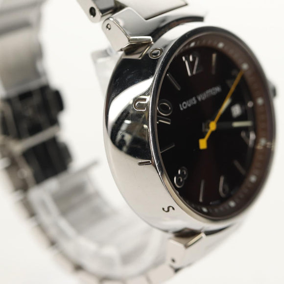 LOUIS VUITTON Tambour Date Watches Stainless Steel Silver Q1111 LV Auth 148644M