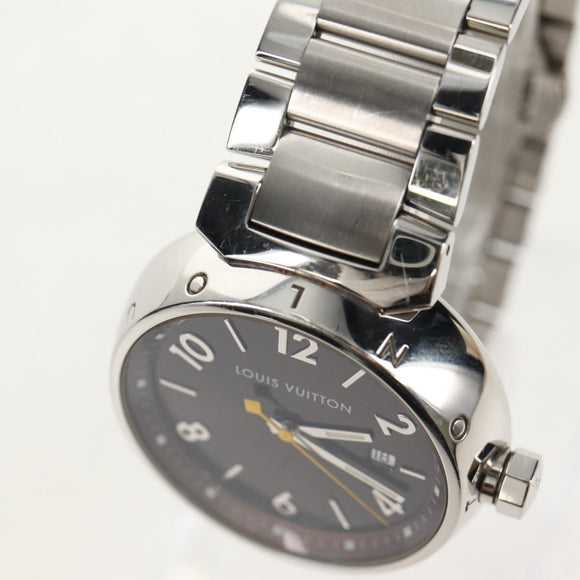 LOUIS VUITTON Tambour Date Watches Stainless Steel Silver Q1111 LV Auth 148644M