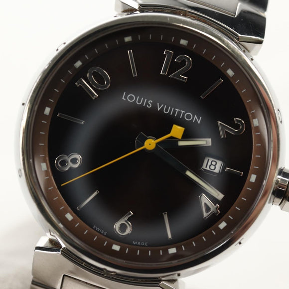 LOUIS VUITTON Tambour Date Watches Stainless Steel Silver Q1111 LV Auth 148644M