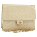 CHANEL Chain Shoulder Bag Lamb Skin Beige Gold CC Auth 148650-1