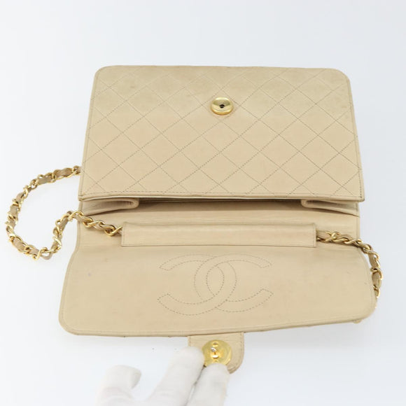 CHANEL Chain Shoulder Bag Lamb Skin Beige Gold CC Auth 148650