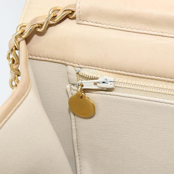 CHANEL Chain Shoulder Bag Lamb Skin Beige Gold CC Auth 148650