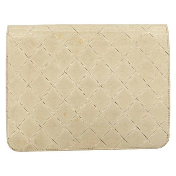 CHANEL Chain Shoulder Bag Lamb Skin Beige Gold CC Auth 148650