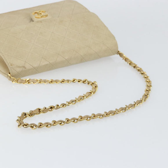 CHANEL Chain Shoulder Bag Lamb Skin Beige Gold CC Auth 148650