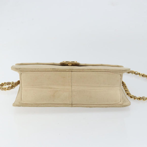 CHANEL Chain Shoulder Bag Lamb Skin Beige Gold CC Auth 148650
