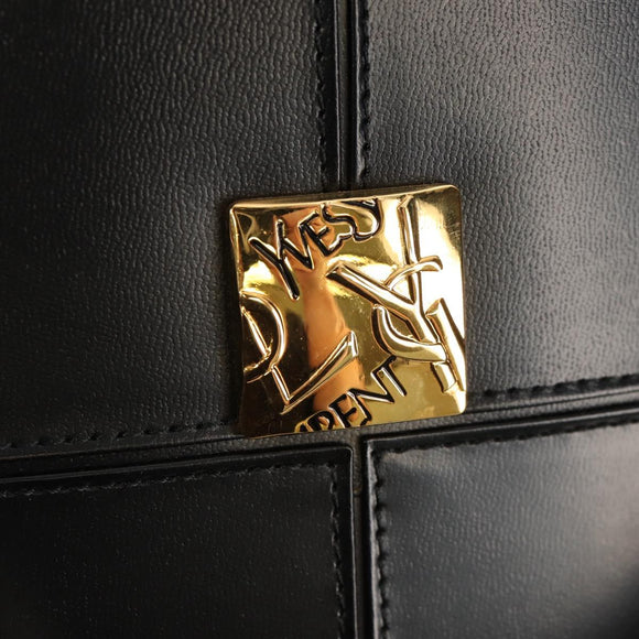 SAINT LAURENT Hand Bag Leather Gold Black Auth 148653V