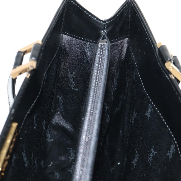 SAINT LAURENT Hand Bag Leather Gold Black Auth 148653V